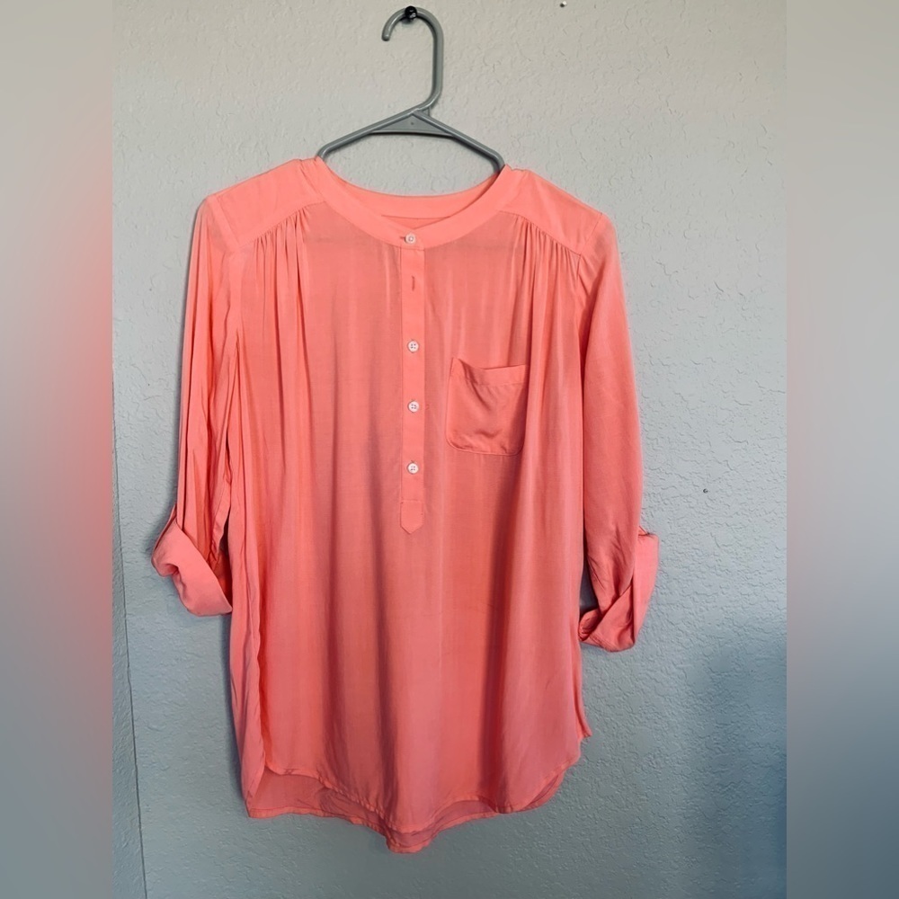 Ann Taylor Loft Tangerine Henley Blouse, XS